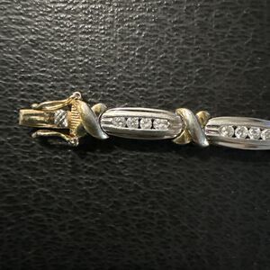 Silver & Gold Tone X Link Tennis Bracelet With White Crystals